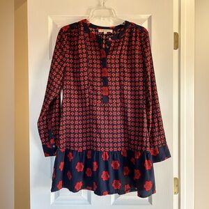 Loft Navy and Red Floral Drop-Waist Dress